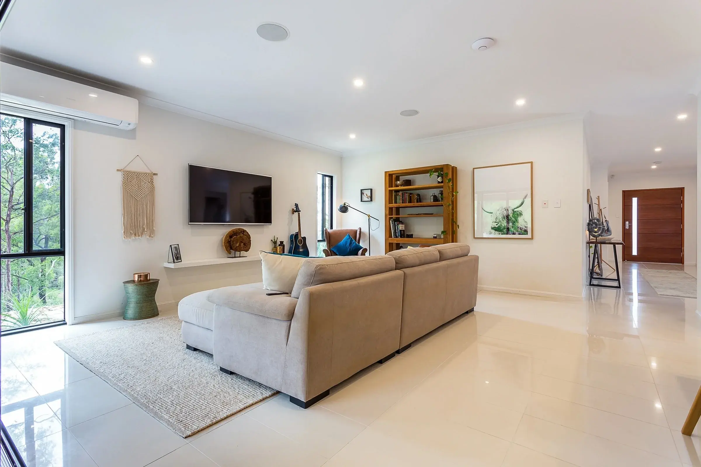 Bright living room with a cream sofa