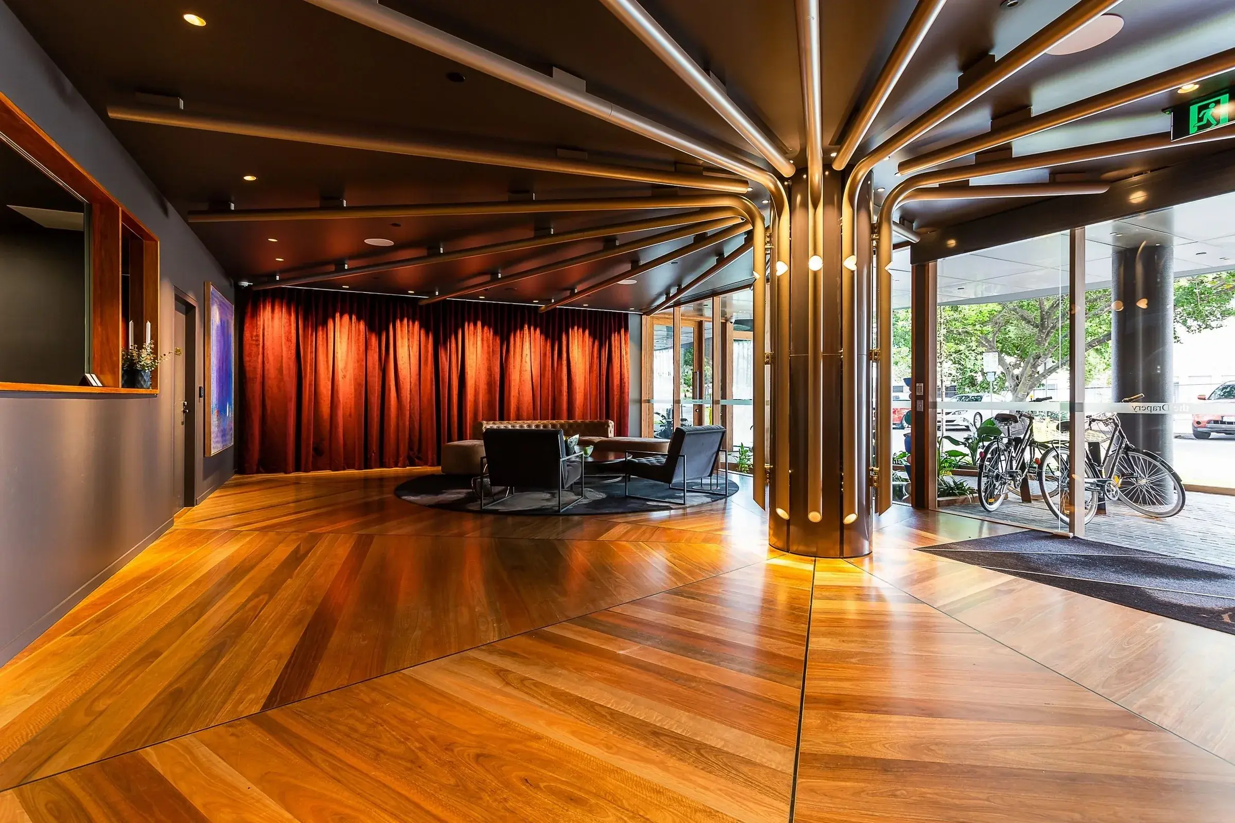 Large open hall with timber ceiling beams